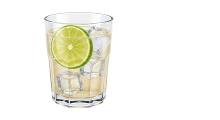Isolated Highball Glass with Ice and Lime