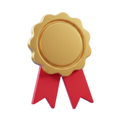 Premium 3D Golden Badge with Red Ribbon for Quality and Achievement