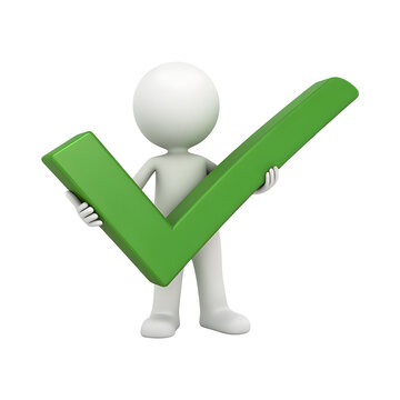 recommend clip art: 3d white figure holding large green check mark symbolizing approval, success on white PNG