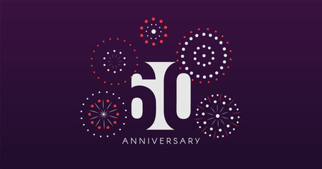 60th Anniversary Celebration Design With Fireworks on Dark Background, Perfect for Milestone Events and Invitations. Vector Illustration