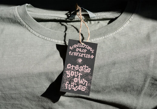 Hang Tag Mockup on Indoor T-Shirt