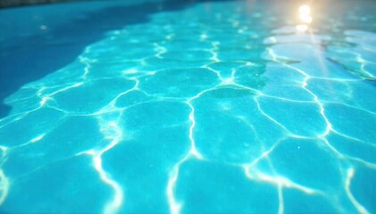 Obraz premium Vibrant turquoise pool water shimmers under the summer sun, inviting relaxation and a refreshing dip Crystal clear water, sparkling surface, inviting blue, calm, peaceful scene , vibrant, cyan