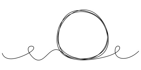 Circle frame continuous one line drawing. Hand drawn circle frame on white background. Doodle illustration. Continuous one line drawing of scribble black circle. Round frame sketch outline.