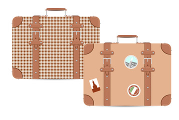 Two vintage suitcases in brawn color flat vector style 