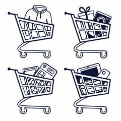 Shopping carts filled with various items, clean cutouts