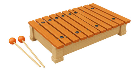 Isolated Wooden Xylophone with Mallets