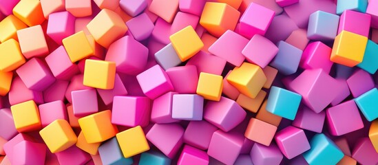 A vibrant, colorful array of 3D square blocks in various pastel hues