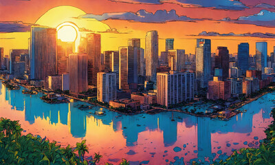 Fototapeta premium sunset over the city