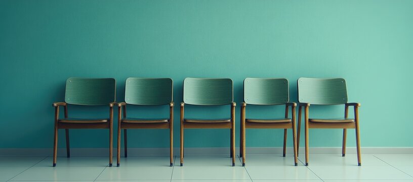 Empty waiting area with mint green chairs - Powered by Adobe