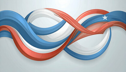 Abstract ribbons in red white and blue with a star on a light background.
