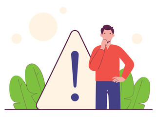Fototapeta premium Man Contemplating Warning Sign Vector Illustration
