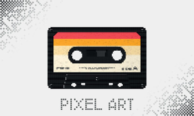Fototapeta premium Pixelated retro compact audio cassette vector illustration isolated on white background.