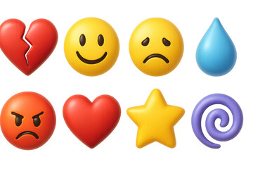 3d set of emotional symbols. simple mood and expression icons in playful style
