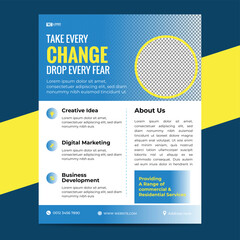 Obraz premium promotional corporate flyer design with brochure template, creative business design, advertise, use natural shape with blue color