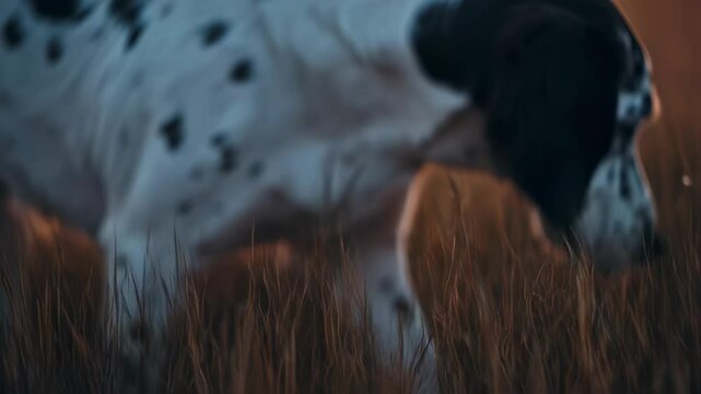 Elegant english setter portrait gazing into the sunset field landscape