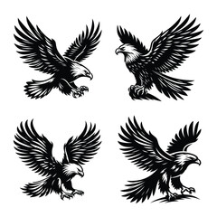 Eagle bird set bundle vector silhouette illustration isolated on a white background