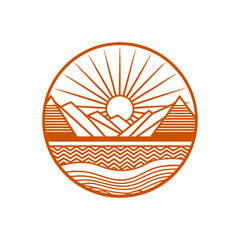 Geometric mountain landscape sunburst circle design