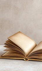 old luxury book with gold edges on parchment-colored minimal background, side view, soft shadows 
