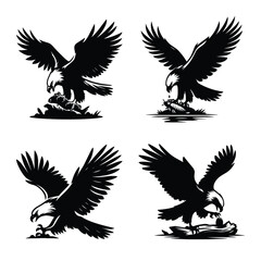 Eagle bird set bundle vector silhouette illustration isolated on a white background