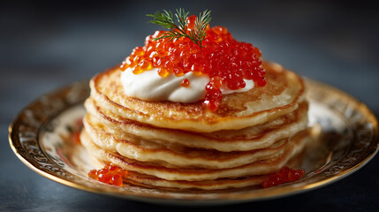 Breakfast dish with red fish roe and cream