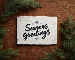 Seasons Greetings Card with Evergreen Sprigs