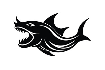 Aggressive shark silhouette tribal style design illustration