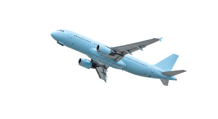Isolated Light Blue Airplane Taking Off