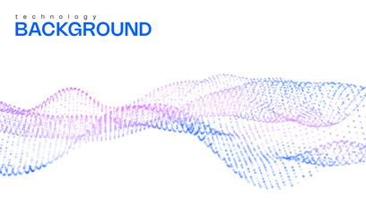 AI technology abstract white background with vector waves of flowing blue and purple particles, curvy lines of dots in motion, technology and science theme