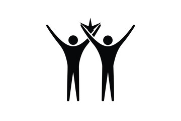 Fototapeta premium Two silhouettes celebrating success teamwork achievement