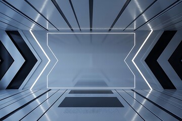 Fototapeta premium Futuristic, Metallic Corridor with Empty Display Area