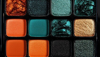 Fototapeta premium Eyeshadow Palette with Teal, and Orange Hues.