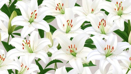 Elegant white lily flowers seamless background for spring designs and wedding invitations