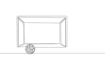 Hand-drawn ball near soccer goal line art drawing. World Football Day concept background.