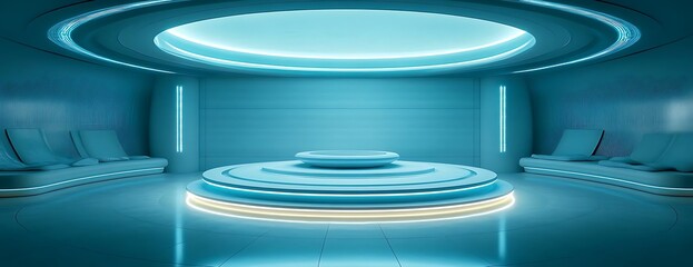 Futuristic room, platform, lounge. Background, presentation