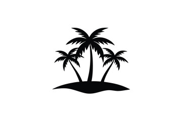 Tropical island paradise three palm trees silhouette