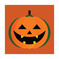 Smiling cartoon jack o lantern illustration with black eyes and a cheerful grin