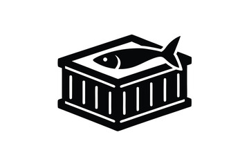 Fresh fish packed in a cardboard box silhouette