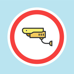 Video surveillance label, CCTV camera sticker made flat color style, vector illustration