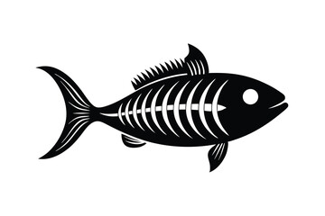 Fish skeleton silhouette black and white illustration