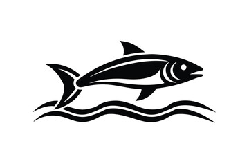 Black silhouette of fish swimming in waves ocean