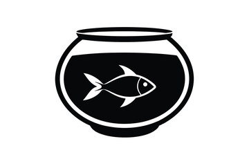 Single fish silhouette in round fishbowl icon