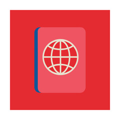 Colorful flat illustration of a passport featuring a globe for travel and international tourism