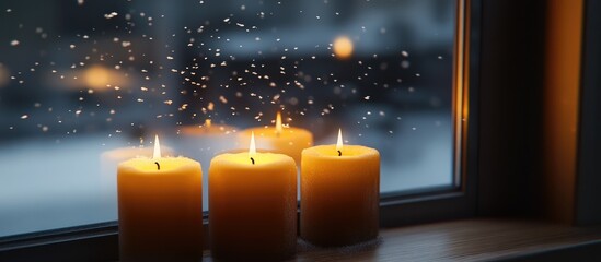 Winter candles at a window