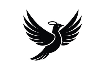 Black silhouette dove flying wings halo peace symbol