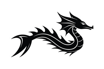 Black silhouette of a stylized dragon aquatic creature