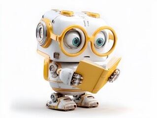  3D Robot Kid with Book and Glasses