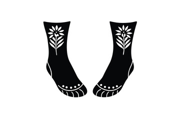 Floral embroidered socks silhouette design pair