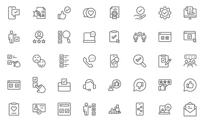 Survey thin line icons set. Rating, feedback, opinion icon. Editable stroke. Outline icons vector collection.