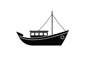 Simple silhouette of a small fishing boat at sea