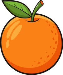 Cheerful orange fruit illustration in kawaii style with smiling face and green stem for fruit icon use